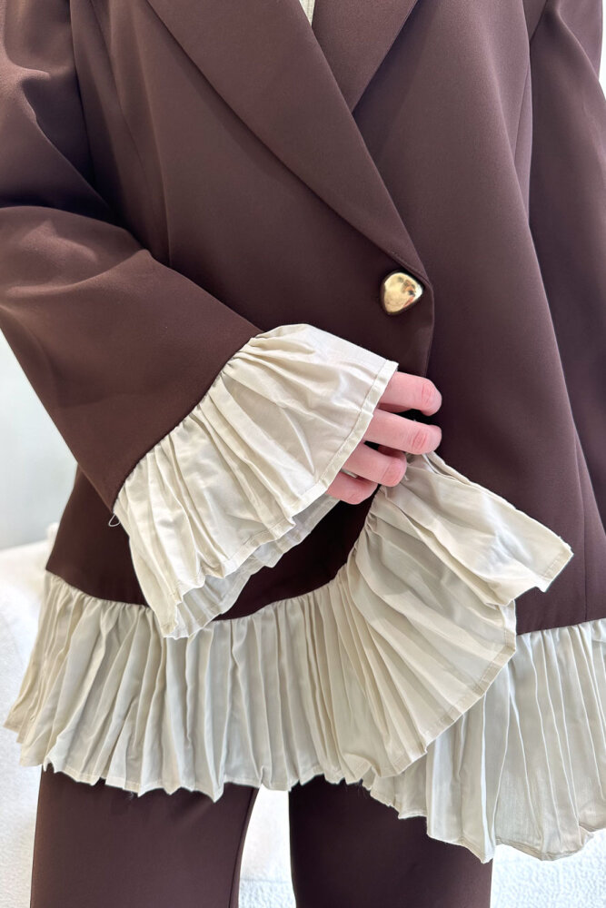 Hürrema Plise Garnili Takım - Kahverengi - 4