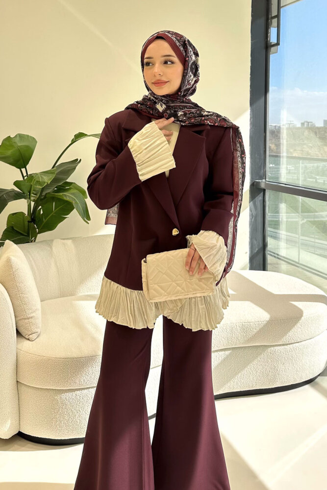 Hürrema Plise Garnili Takım - Mürdüm - 2