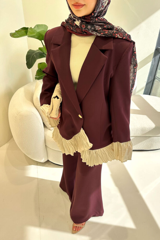 Hürrema Plise Garnili Takım - Mürdüm - HEWES (5)