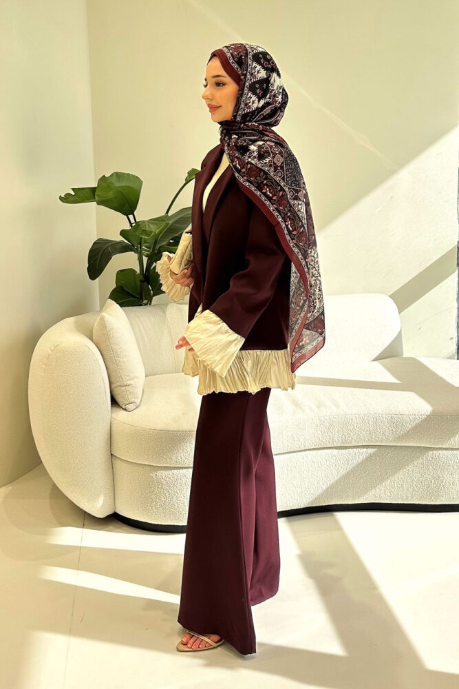 Hürrema Plise Garnili Takım - Mürdüm - 9