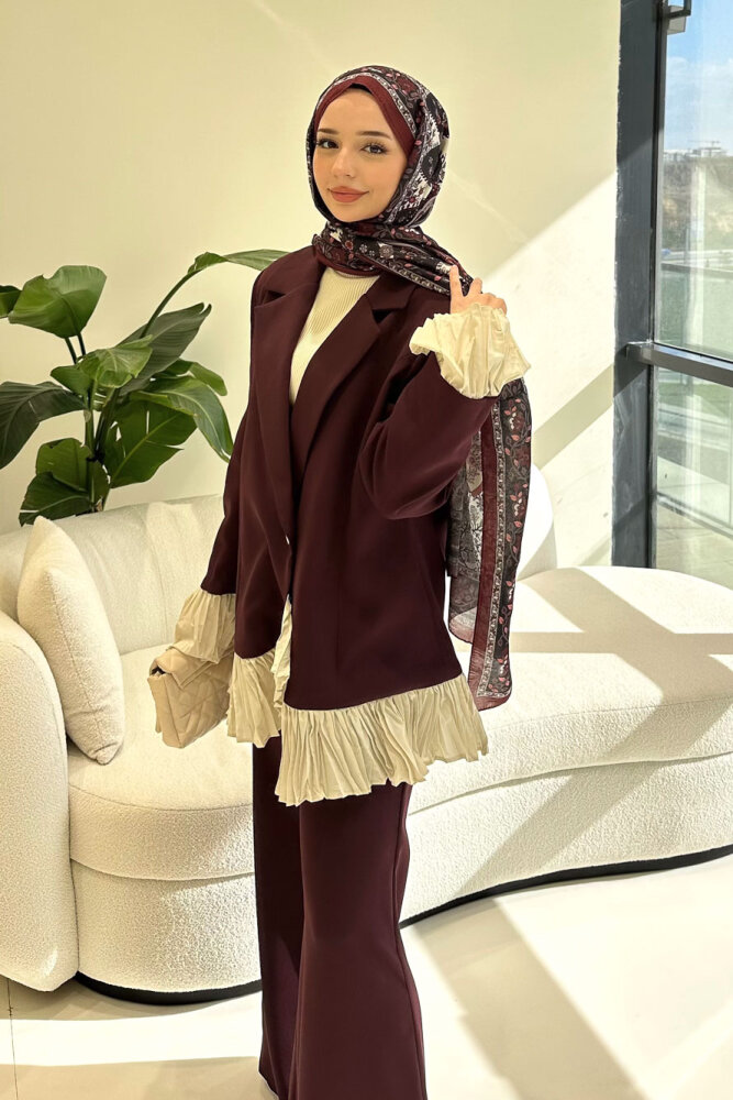 Hürrema Plise Garnili Takım - Mürdüm - HEWES (0)