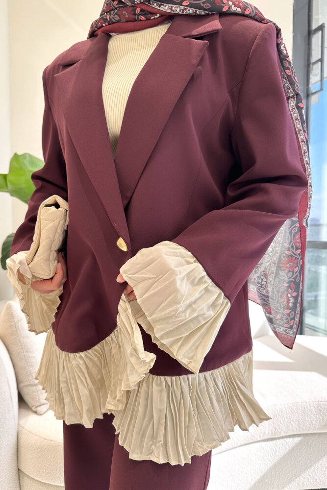 Hürrema Plise Garnili Takım - Mürdüm - 4