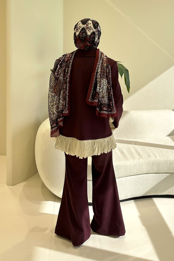 Hürrema Plise Garnili Takım - Mürdüm - 10