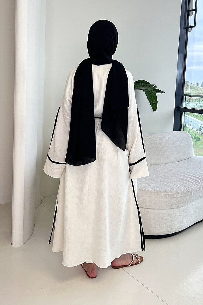 İbiza Biyeli Müslin Kimono - Ekru - 7