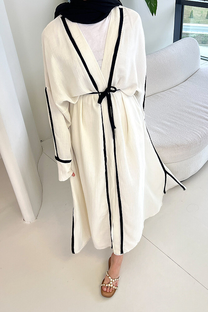 İbiza Biyeli Müslin Kimono - Ekru - 5