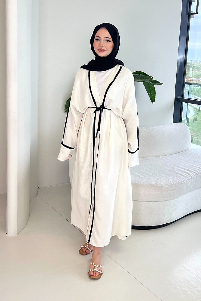 İbiza Biyeli Müslin Kimono - Ekru - ALLMİSS (0)