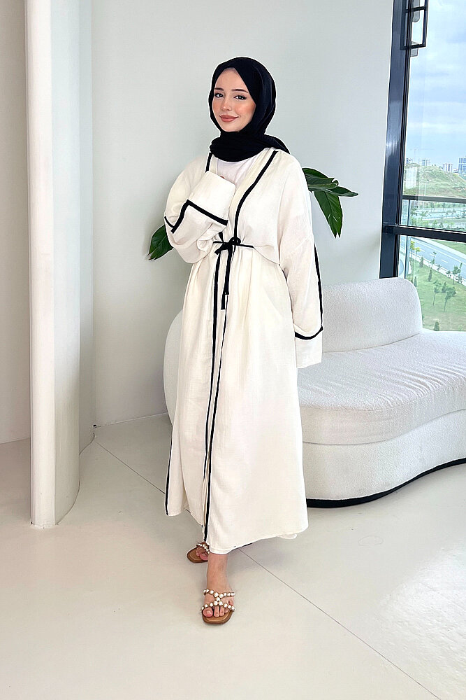 İbiza Biyeli Müslin Kimono - Ekru - 3