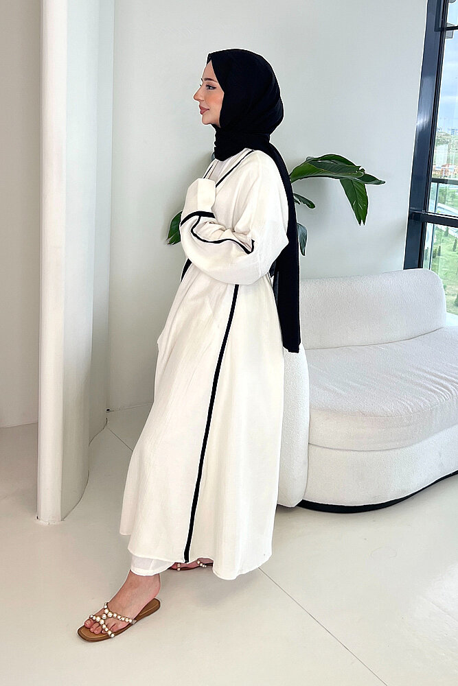 İbiza Biyeli Müslin Kimono - Ekru - 6