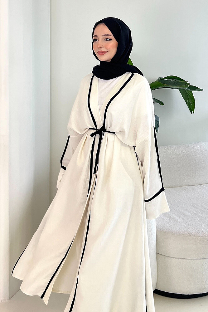 İbiza Biyeli Müslin Kimono - Ekru - 8