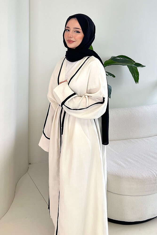 İbiza Biyeli Müslin Kimono - Ekru - 4