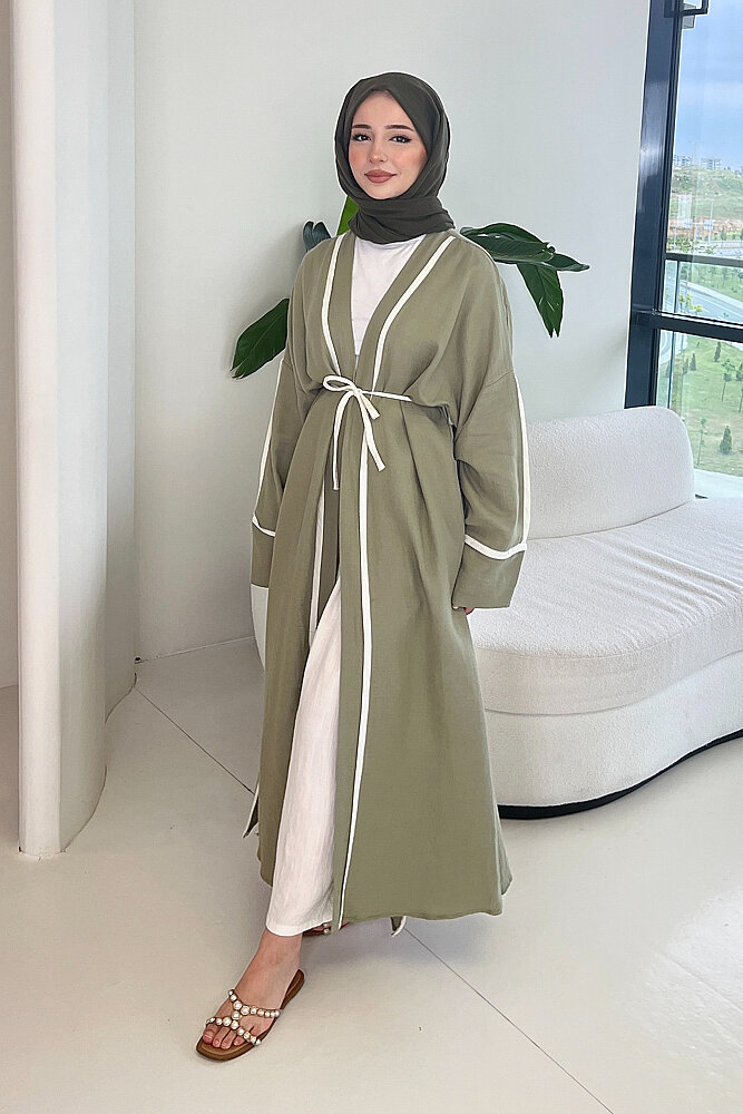 İbiza Biyeli Müslin Kimono - Haki - 2