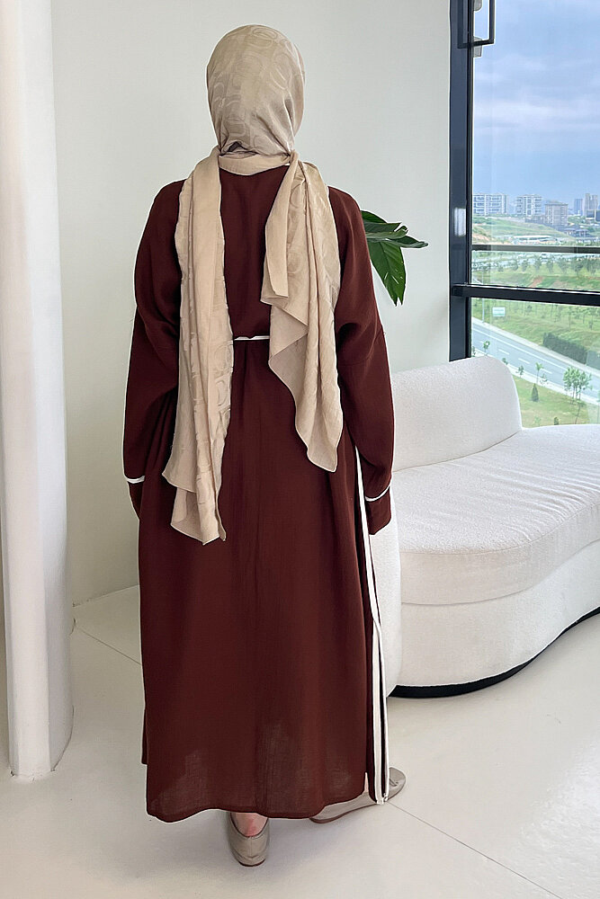 İbiza Biyeli Müslin Kimono - Kahverengi - 8