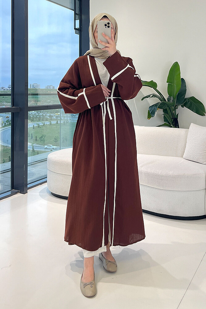 İbiza Biyeli Müslin Kimono - Kahverengi - ALLMİSS (1)