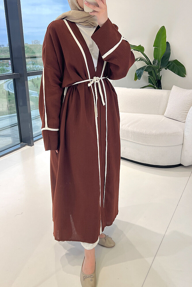 İbiza Biyeli Müslin Kimono - Kahverengi - 7