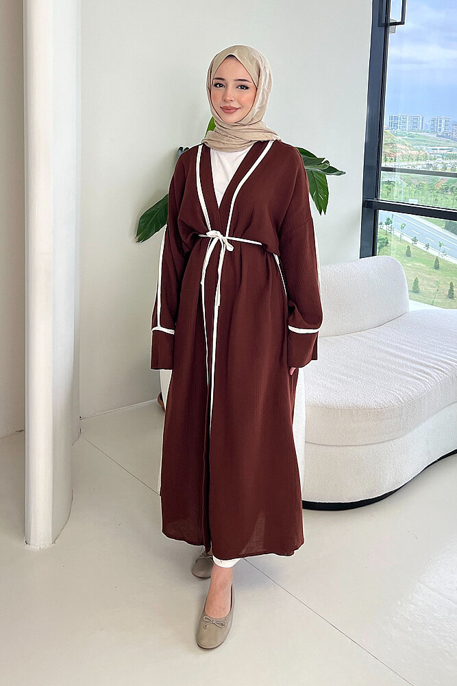 İbiza Biyeli Müslin Kimono - Kahverengi - ALLMİSS (0)