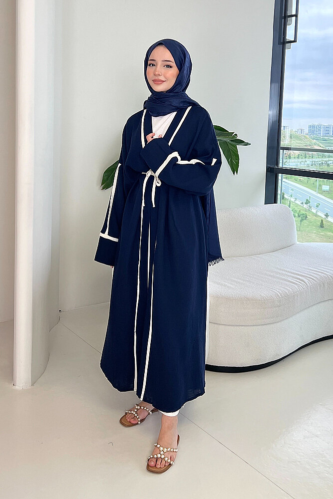 İbiza Biyeli Müslin Kimono - Lacivert - 1