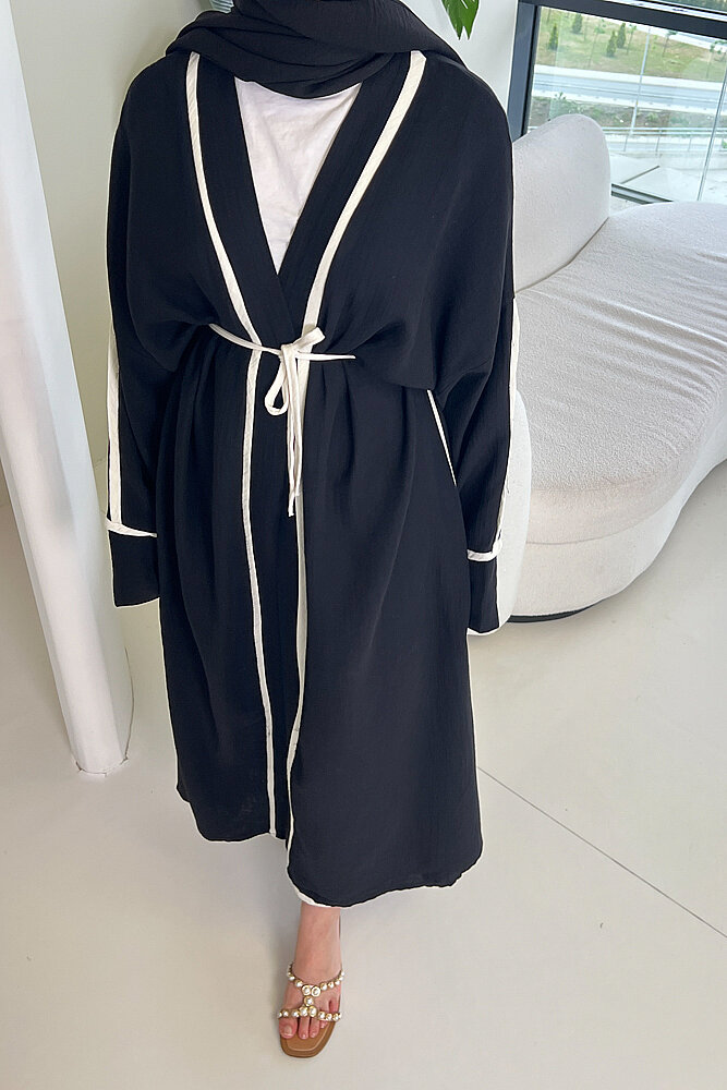 İbiza Biyeli Müslin Kimono - Siyah - 3