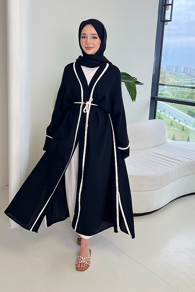 İbiza Biyeli Müslin Kimono - Siyah - 5