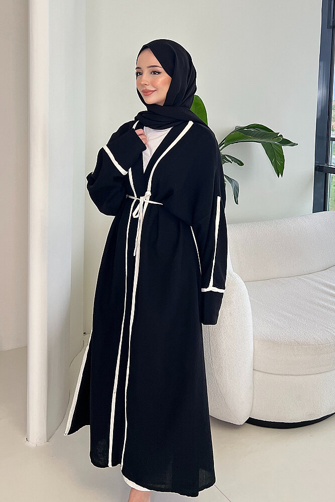 İbiza Biyeli Müslin Kimono - Siyah - 4