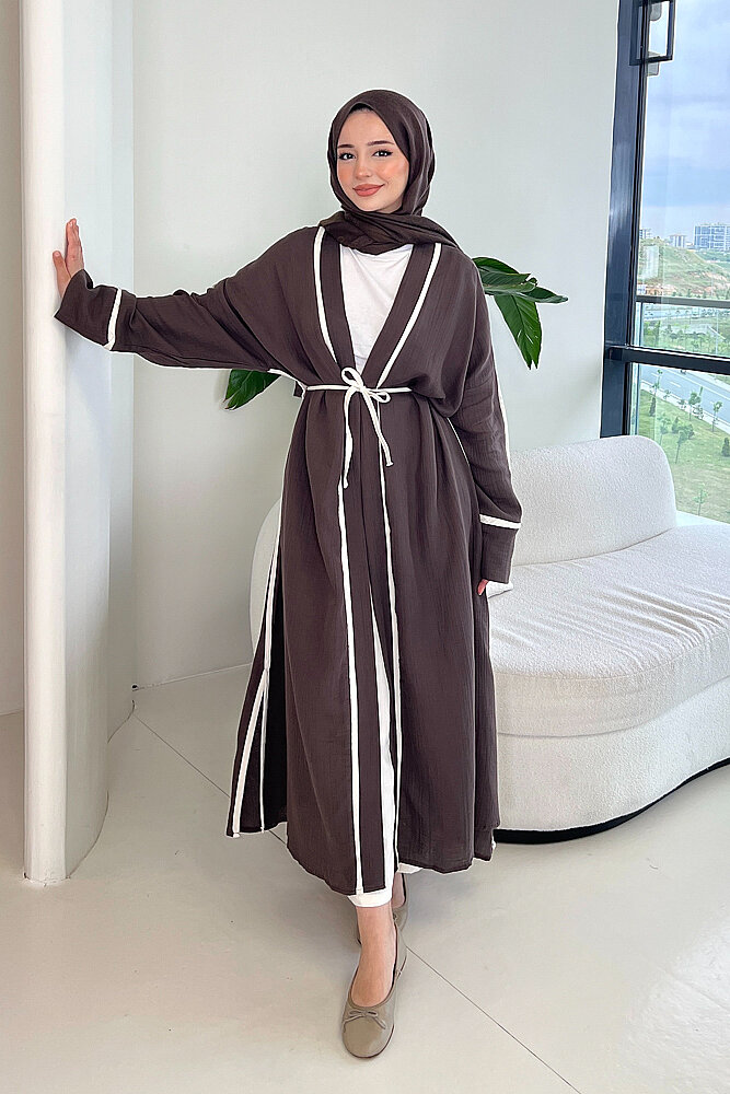 İbiza Biyeli Müslin Kimono - Vizon - 4