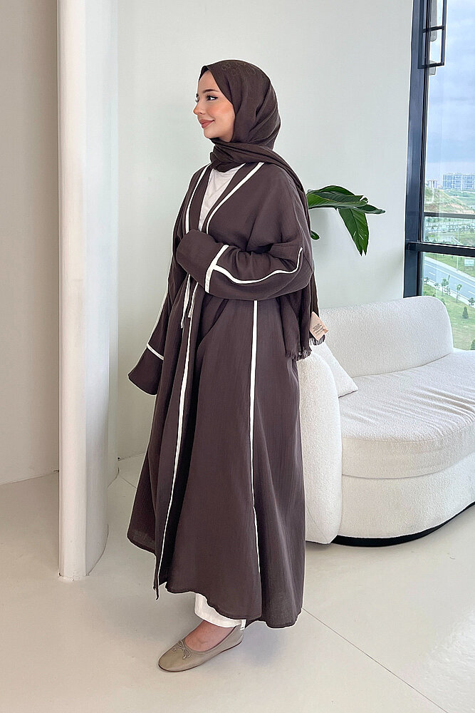 İbiza Biyeli Müslin Kimono - Vizon - 5