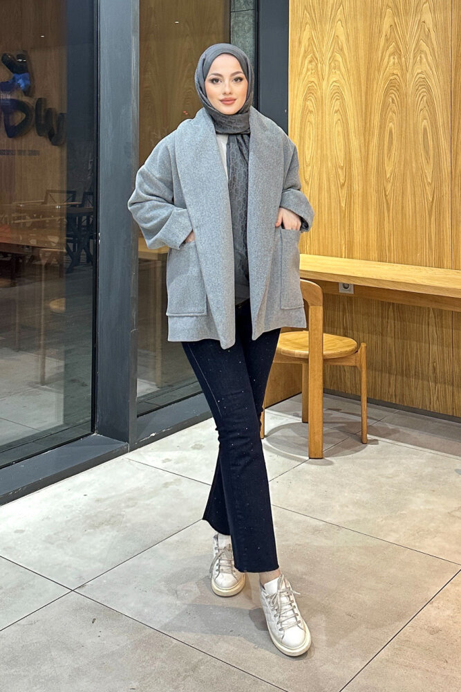 Iconic Kaşe Kısa Kaban - Antrasit - 4