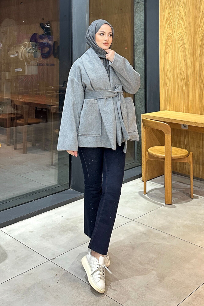 Iconic Kaşe Kısa Kaban - Antrasit - JOUE (4)