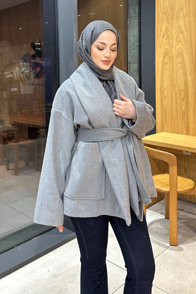 Iconic Kaşe Kısa Kaban - Antrasit - JOUE (1)