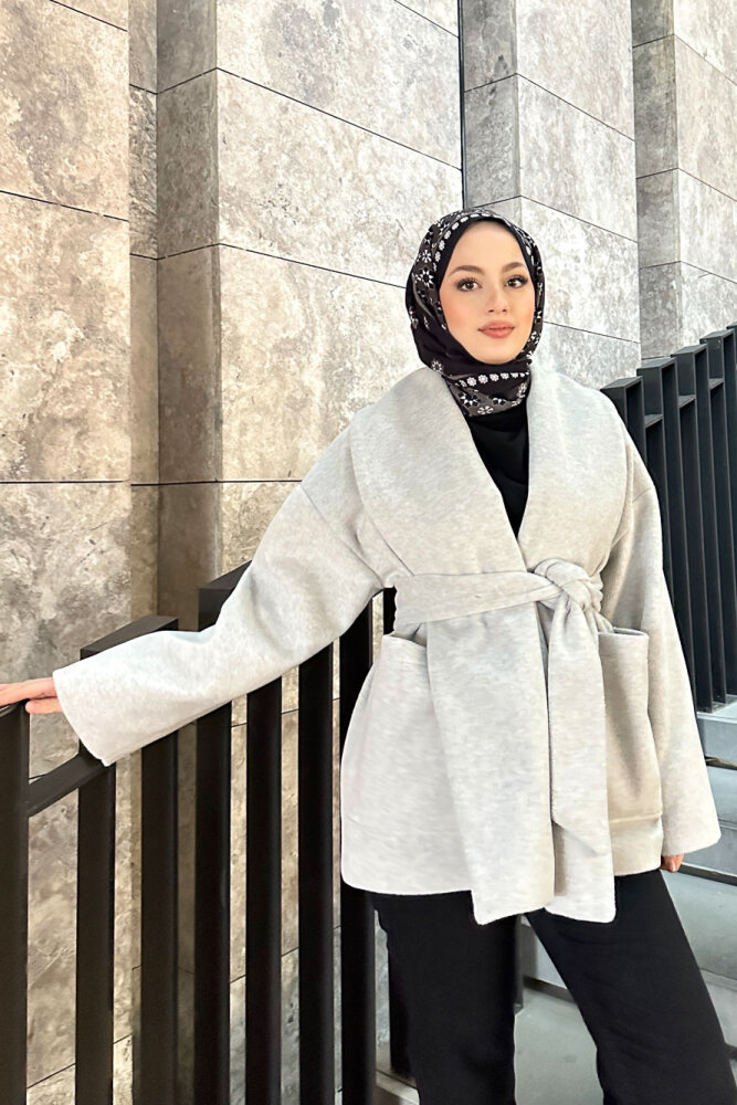 Iconic Kaşe Kısa Kaban - Gri - 1