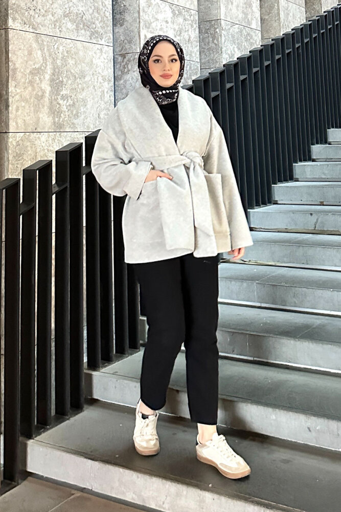 Iconic Kaşe Kısa Kaban - Gri - JOUE (3)