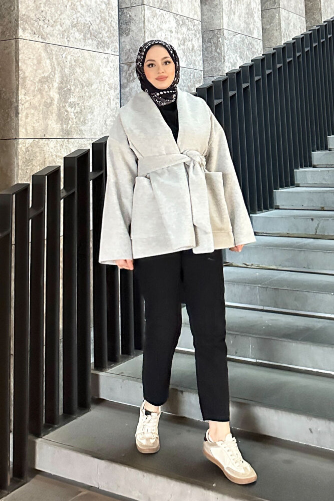 Iconic Kaşe Kısa Kaban - Gri - 2