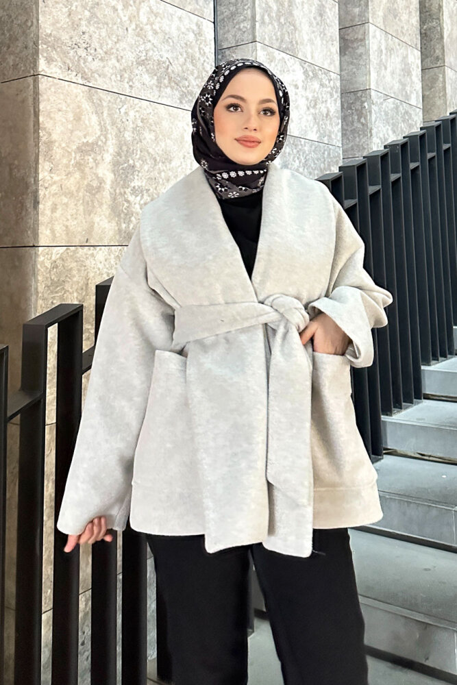 Iconic Kaşe Kısa Kaban - Gri - 5