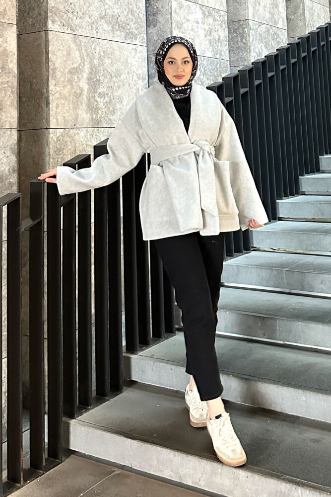 Iconic Kaşe Kısa Kaban - Gri - 6