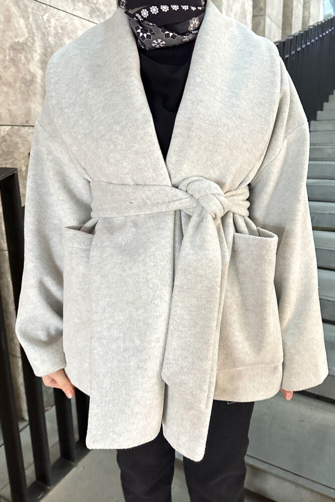 Iconic Kaşe Kısa Kaban - Gri - 7