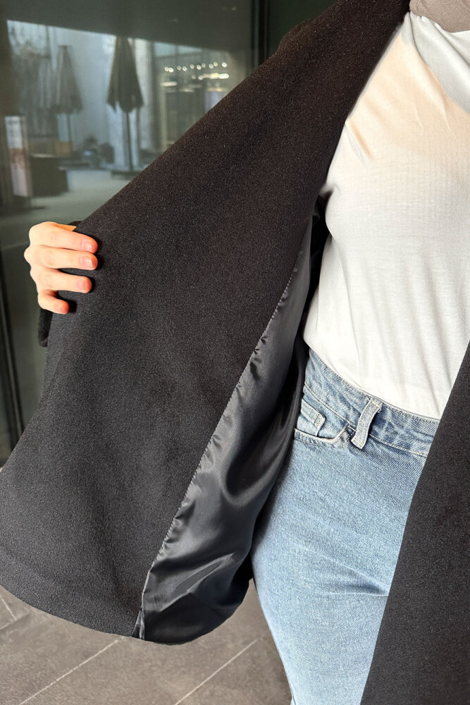 Iconic Kaşe Kısa Kaban - Siyah - 3