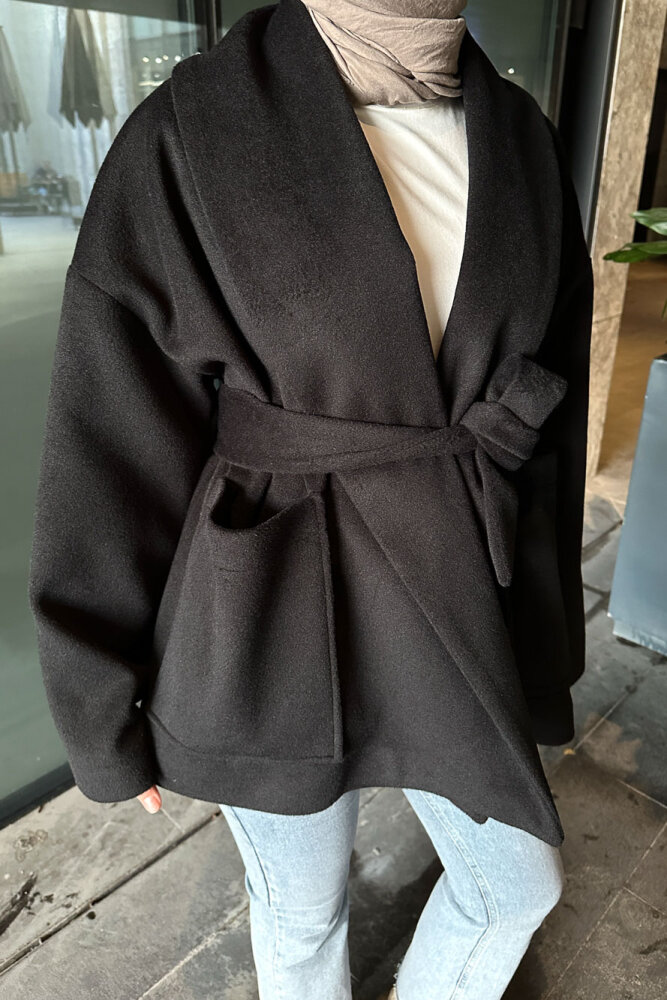 Iconic Kaşe Kısa Kaban - Siyah - JOUE (4)