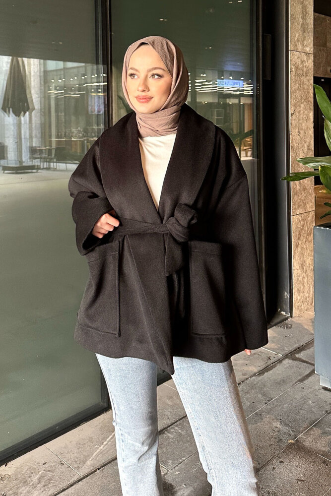 Iconic Kaşe Kısa Kaban - Siyah - JOUE (1)