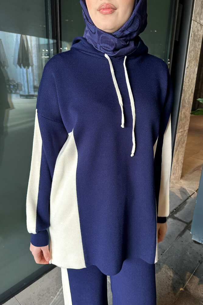 İki Renkli Triko Pantolon Takım - Lacivert - QUB (1)