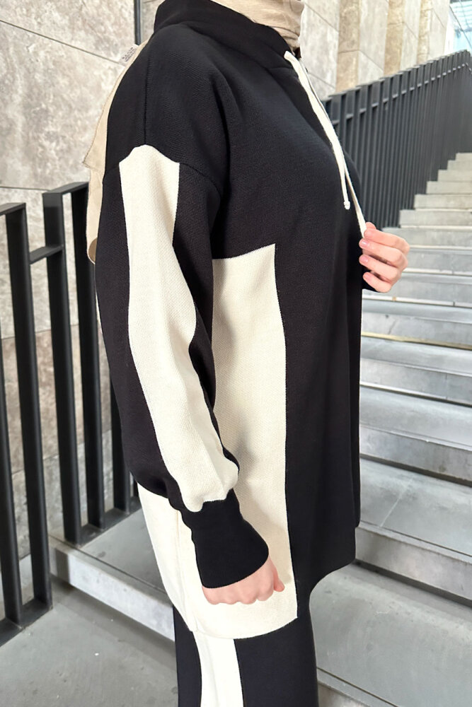 İki Renkli Triko Pantolon Takım - Siyah - 6