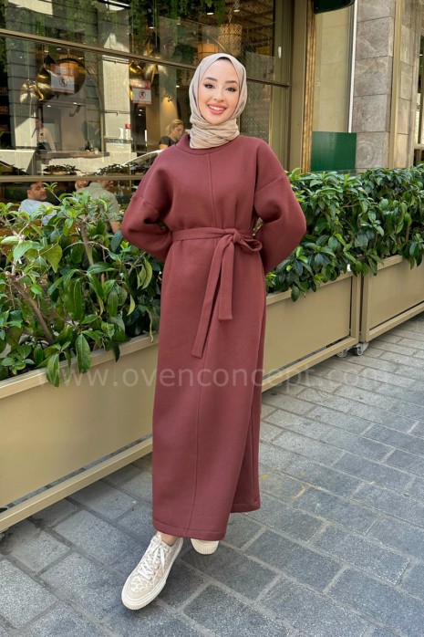 Oversize Uzun Rahat Elbise-Kahverengi