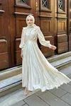 Taş İşlemeli Valera Elbise-Bej