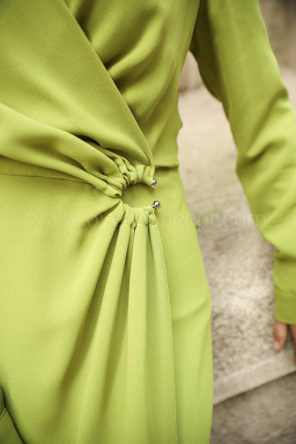 Moln Toka Detaylı Elbise-Fıstık Yeşili