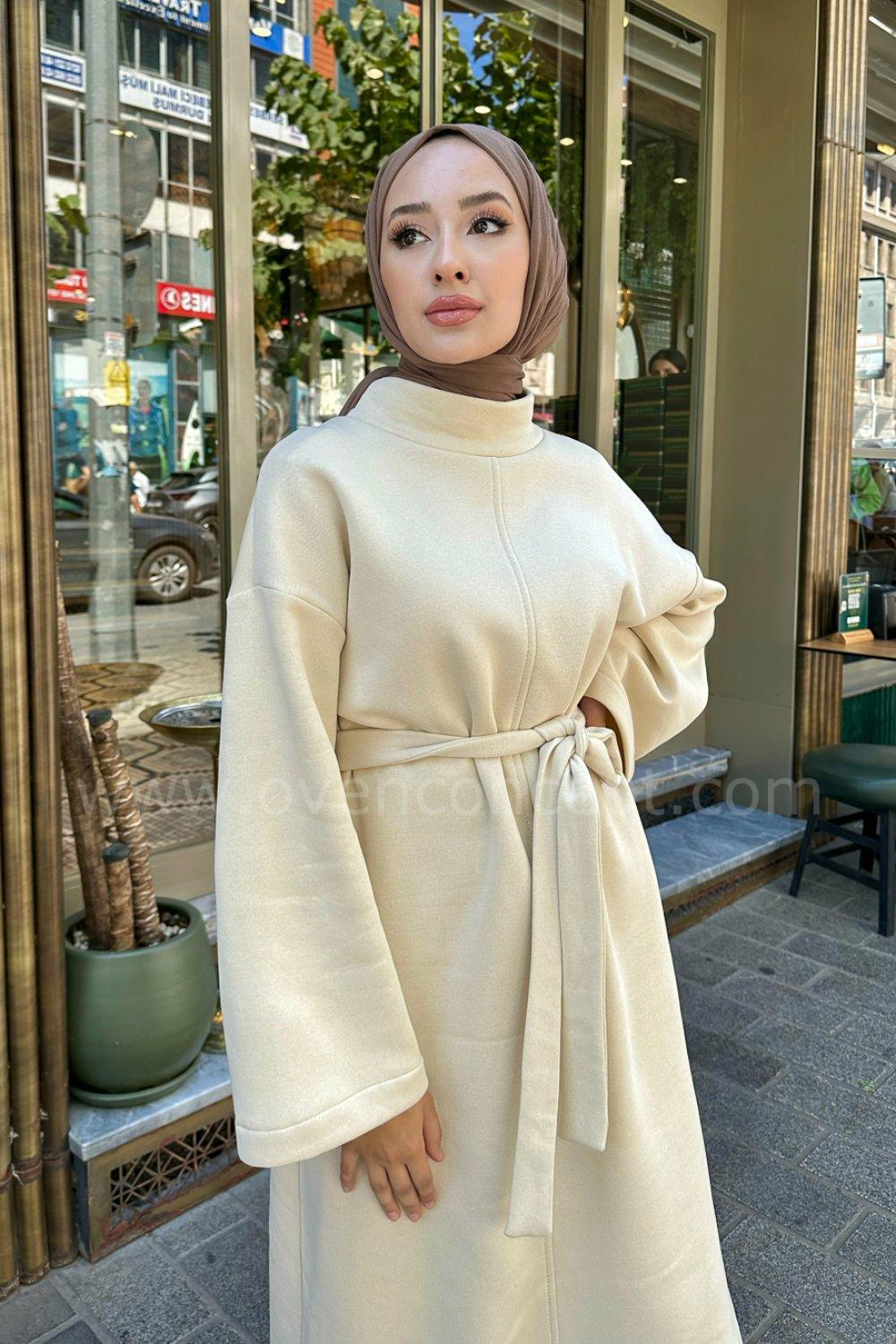 Oversize Uzun Rahat Elbise-Bej