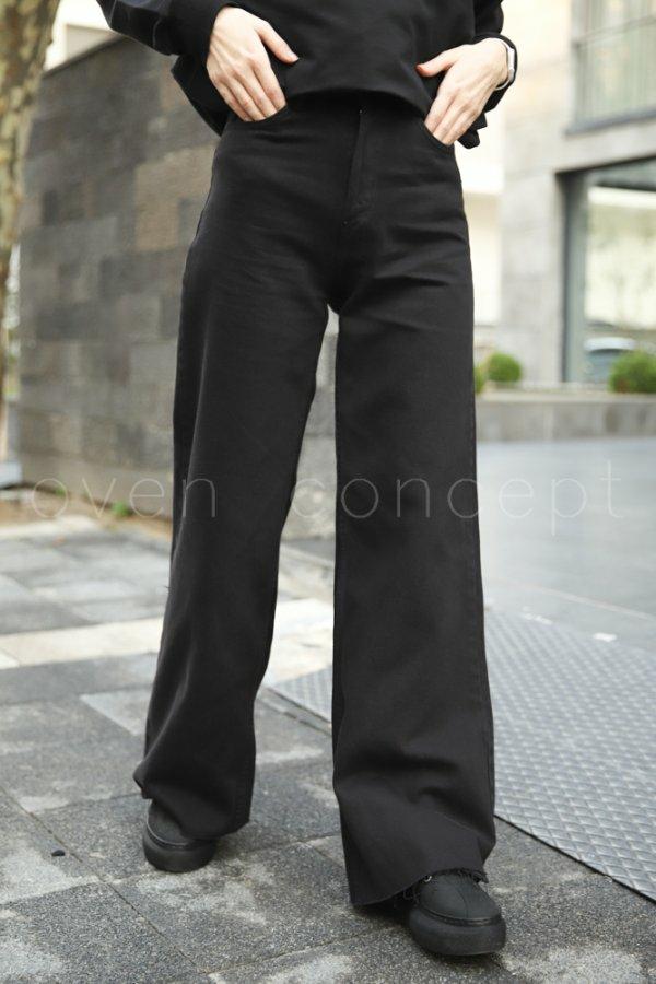 Uzun Paça Plazzo Pantolon - Siyah