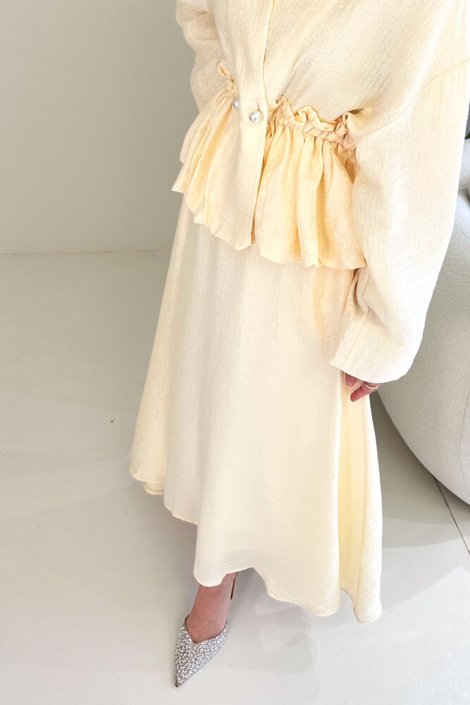 İnci Düğme Detaylı Etek Takım - Bej - HEWES (4)