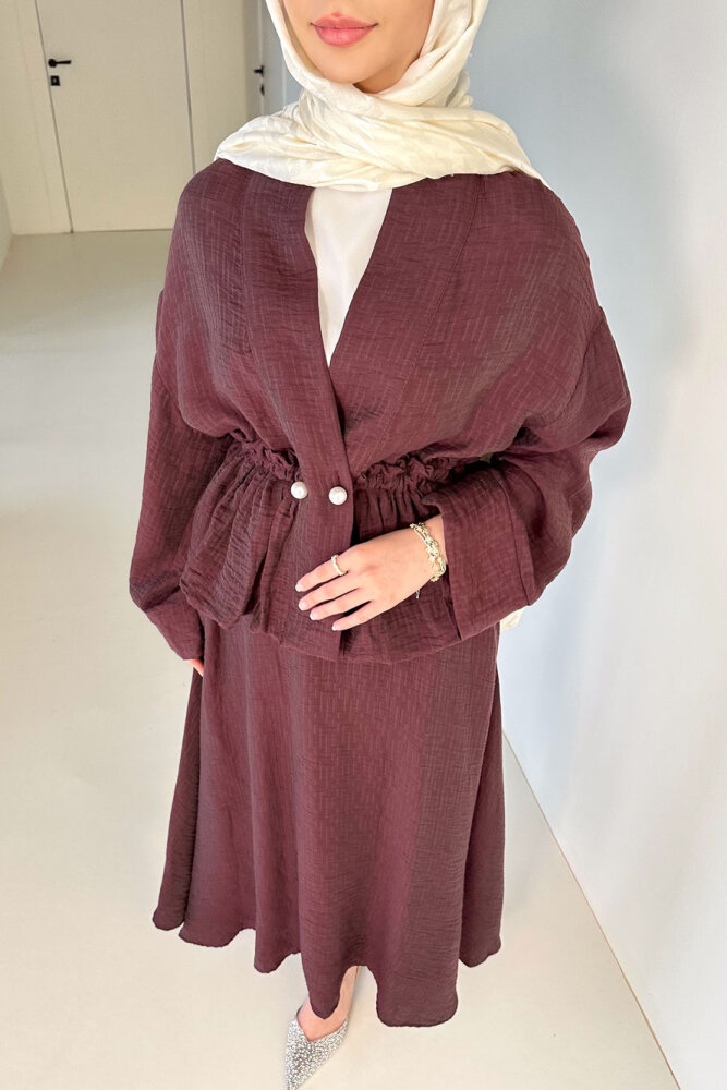 İnci Düğme Detaylı Etek Takım - Bordo - 3