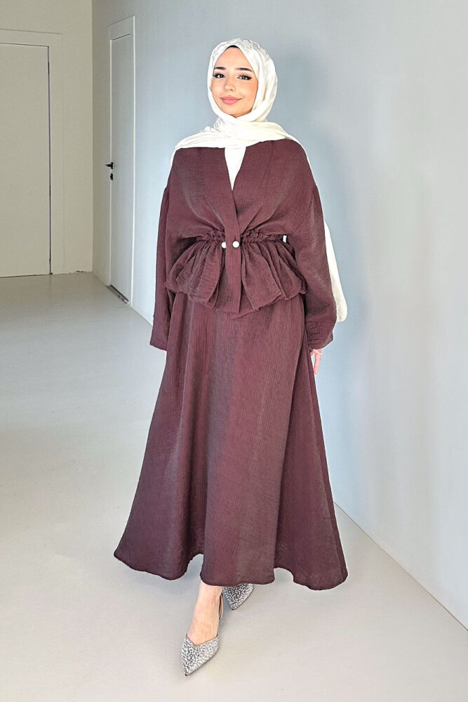 İnci Düğme Detaylı Etek Takım - Bordo - 7