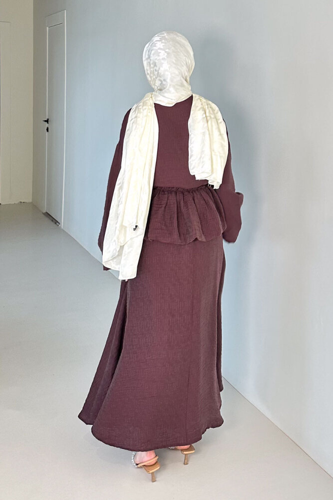 İnci Düğme Detaylı Etek Takım - Bordo - 8