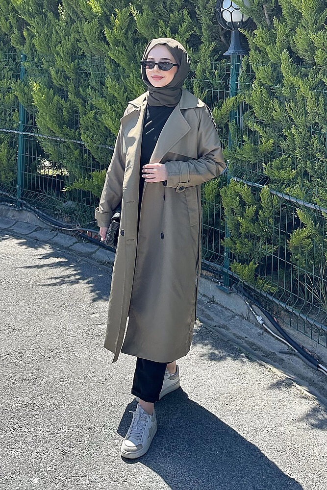 Jennie Klasik Kemerli Trençkot - Haki - 6
