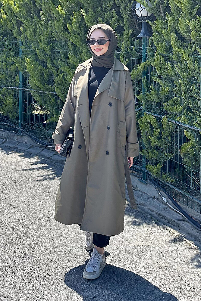 Jennie Klasik Kemerli Trençkot - Haki - 8